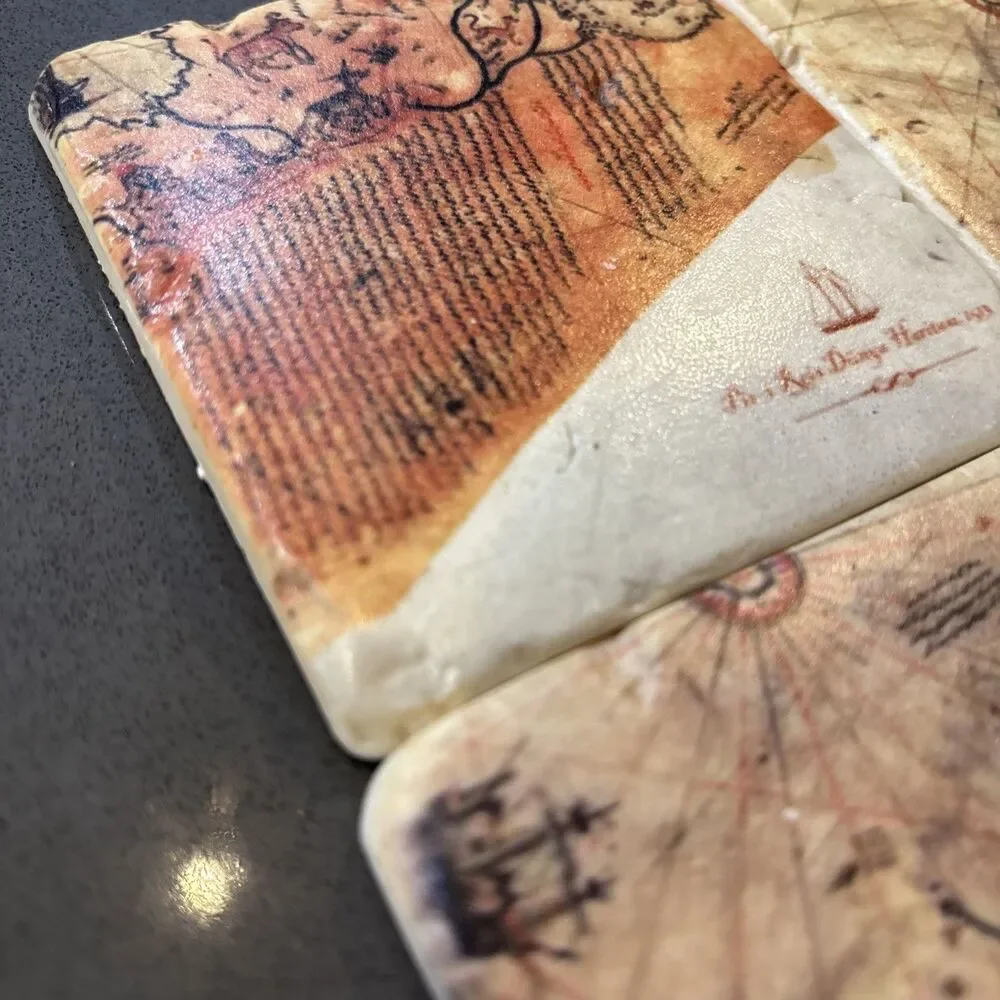 Piri Reis World Map Coaster Set Of Four Made Of Stone With Cork Backing